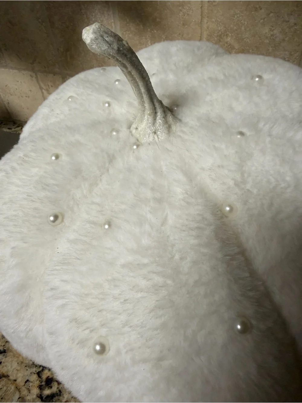 Plush White Pearl-Studded Decorative Pumpkin